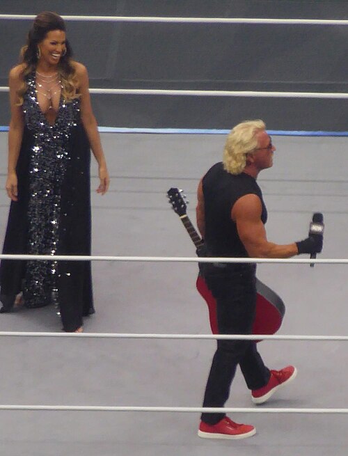 Karen Jarrett (left) and Jeff Jarrett (right) at All In in August 2023.