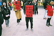 "Kill the Bill" protest in Leicester, April 2021 Kill the Bill protest signs in Leicester, April 2021.jpg