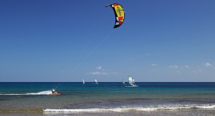 Kitesurfing near Prasonisi. Rhodes, Greece