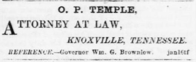 1866 advertisement for Temple in the Knoxville Whig