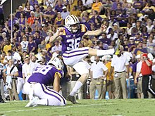 York kicking against Northwestern State in 2019 LSUvsNWLA 1030A (49105130693).jpg