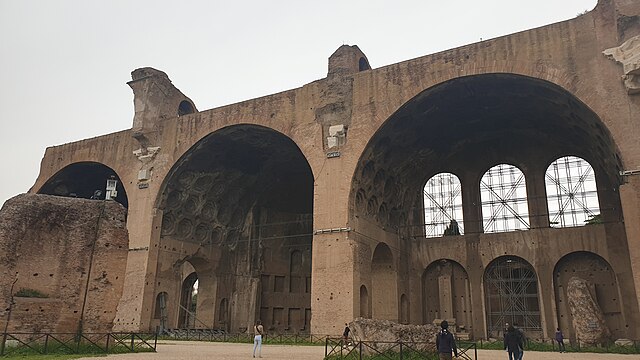 Remains of the Basilica of Maxentius and Constantine. The building's northern aisle is all that remains.