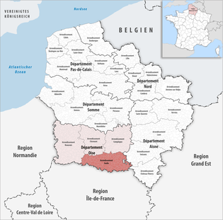 桑利斯区在上法蘭西大區与瓦兹省的位置