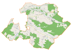 Mapa konturowa gminy wiejskiej Lubaczów, w centrum znajduje się punkt z opisem „Lisie Jamy”
