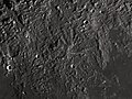 English: Marco Polo lunar crater as seen from Earth with satellite craters labeled