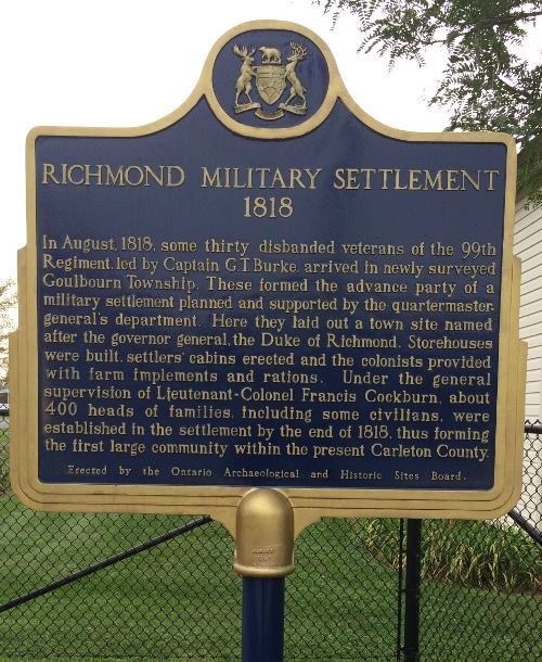 Monument to the "Richmond Military Settlement 1818" on Perth Street (main street) in Richmond, describing its history.