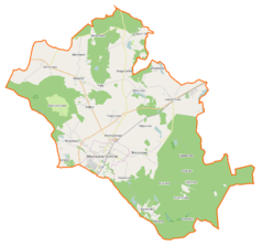 Mapa konturowa gminy Murowana Goślina, u góry znajduje się punkt z opisem „Parafia św. Marii Magdaleny”