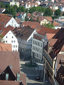 Nürtingen Blick vom Turm zum Marktplatz, Juli 2013