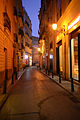 Narrow streets of the old city center, late evening. Valencia, Spain, Southwestern Europe. September 28, 2014.