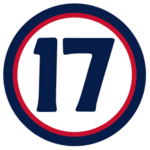 The number "17" in navy blue set against a white circle with a red and navy border