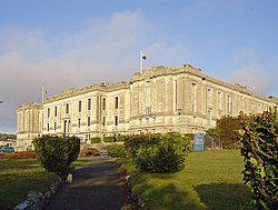 Walesin kansalliskirjaston vanhaa osaa Aberystwythissa.