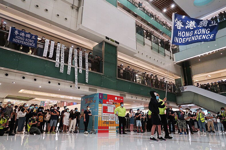 示威者展示「香港獨立」旗幟 圖片來自：維基百科用戶－Wpcpey