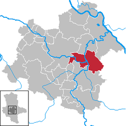 Läget för staden Nienburg (Saale) i Salzlandkreis=