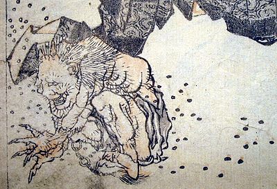 Katsushika Hokusai (1760–1849): An oni being chased away by scattered beans, detail of a print