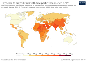 Map for Indicator 11.2 showing the Particulate matter air pollution, 2016 PM25-air-pollution.png