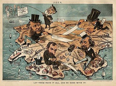 German edition: Monopoly Millionaires Dividing the Country (William Henry Vanderbilt, Jay Gould, Cyrus West Field, Russell Sage; Andrew Carnegie), 1885
