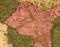 Фрагмент карты Великой Тартарии (красным цветом в междуречии Волги и Урала обозначено Калмыцкое ханство). Guillaume de L’Isle. 1706 год