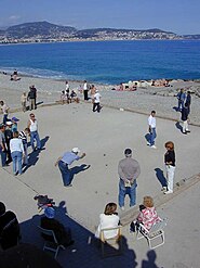 Pétanque players on the beach in Nice, France