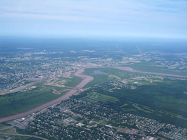 An aerial view of the bend in the river at Moncton