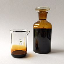 Crude oil, a transformed biogenic substance Petroleum sample.jpg