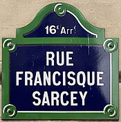 Plaque Rue Francisque Sarcey - Paris XVI (FR75) - 2021-08-18 - 1.jpg