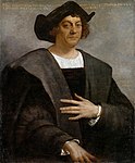 Portrait of a Man, Said to be Christopher Columbus.jpg (Retrato de hombre, óleo sobre lienzo de Sebastiano del Piombo, fechado en 1519, con una leyenda de dudosa autenticidad que lo identifica como el ligur Colombo, «el primero en entrar en barco en el mundo de las Antípodas» (Nueva York, Metropolitan Museum).)