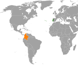 Location of Portugal and Colombia