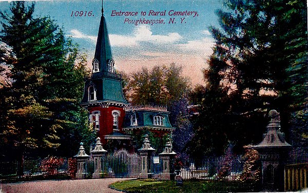 Postcard showing entrance to Poughkeepsie Rural Cemetery, c. 1907