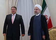 Gabriel meets Iranian President Hassan Rouhani, 16 July 2015. President Rouhani meeting German Economy Minister Sigmar Gabriel in Saadabad Palace 139404291812348335724664.jpg