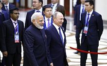 Indian Prime Minister Narendra Modi and Russian President Vladimir Putin at the 2017 SCO summit in Astana Prime Minister Narendra Modi and President Vladimir Putin at the 2017 Shanghai Cooperation Organisation summit in Astana, Kazakhstan.jpg