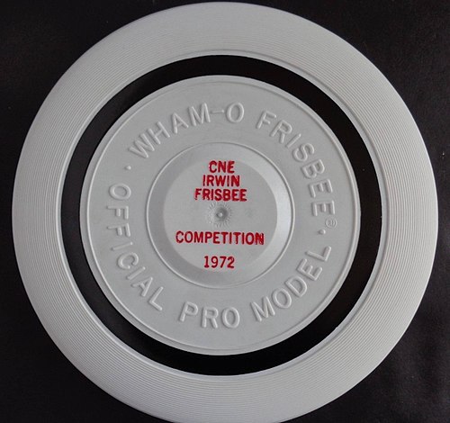 The first Frisbee (Professional Model) to be produced as a sport disc with the first disc sport tournament identification, the 1972 Canadian Open Fris