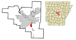 Location in Pulaski County and the state of آرکانزاس ایالتی