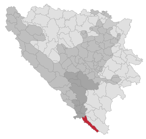 Localizarea municipalității Ravno din Bosnia și Herțegovina (hartă care poate fi făcută clic)