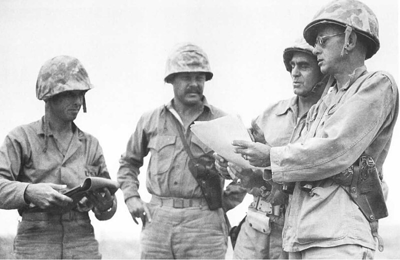 File:Richard Boyd, James C. Magee Jr. (2nd Bn), Pedro del Valle and Arthur T. Mason during Okinawa campaign.jpg