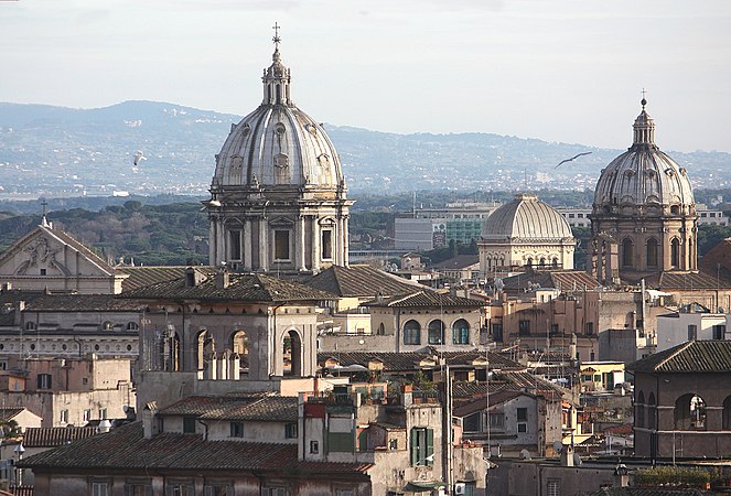 Vista a partir do Castel Sant'Angelo: Sant'Andrea della Valle e Santissima Trinità dei Pellegrini