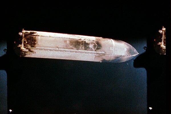 The external tank is released from the Space Shuttle orbiter.