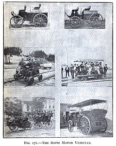 Sintz vehicles shown in Horseless Vehicles, Automobile, Motor Cycles by Gardner Dexter Hiscox, 1901