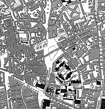 Smithfield in 1827, from John Greenwood's map of London Smithfield 1827.jpeg