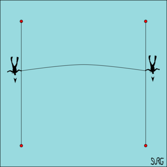 Snagline search pattern using jackstays to define the search area and guide the divers who drag a line between them to snag the target Snagline search pattern.png