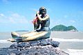 Mermaid statue at the Laem Samila beach, Songkhla, Thailand. Statue created in 1966 by Jitr Buabus