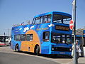 Southern Vectis 4638 Fishing Cove (R738 XRV), a Volvo Olympian/Northern Counties Palatine 1, in Yarmouth, Isle of Wight running a shuttle service as part of the Yarmouth Old Gaffers Festival park & ride.