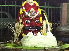 Sri Aravan is a Tamil deity revered by sexual minorities Sri Aravan Pooja at Kallimedu.JPG