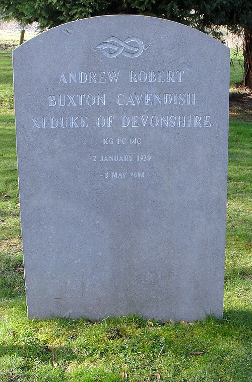 St Peter's Churchyard, Edensor – grave of Andrew Cavendish, 11th Duke of Devonshire KG, MC, PC, DL (1920–2004)