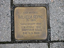 Stolperstein Wilhelm Röpke, 1, Rundestraße 11, Mitte, Hannover.jpg