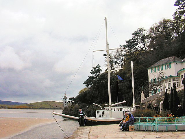 The Stone Boat located in front of the Village's "Old People's Home" (in real life the Hotel Portmeirion)