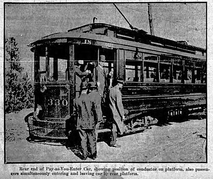 Atlanta streetcar, 1910. Pay-as-you-enter cars were being introduced at the time