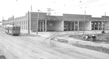 A view of the SDERy streetcar barn located at "Mission Cliffs Gardens" on Adams Avenue, circa 1915 Streetcar barn--Mission Cliffs Gardens on Adams Avenue circa 1915.jpg