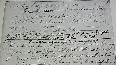 John Syme's comment on W.R. being an .. inexperienced moralist on page 15. Symes comment on 'W.R.' as a '..inexperienced raw moralist' , Robert Burns's Commonplace Book 1783 - 1785. Page 15.jpg