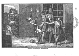 "Second attack upon the Smiths" from Annals of the Revolution; or, a History of the Doans The Doans Gang Illustration From Annals Of The Revolution Or A History Of The Doans By H.K. Brooke 1843 Page 45 III.png