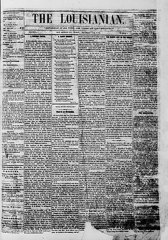 Inaugural issue of The Louisianian from December 1870. The Louisianian 1870-12-18.jpg